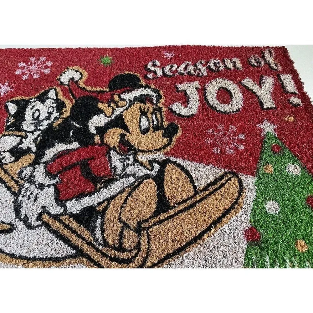 Disney Minnie Mouse And Berlioz On Sleigh Christmas‎ Season Coir Door Mat 18x28”